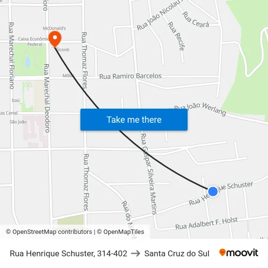 Rua Henrique Schuster, 314-402 to Santa Cruz do Sul map