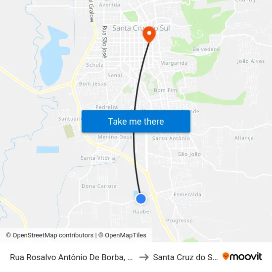 Rua Rosalvo Antônio De Borba, 43 to Santa Cruz do Sul map