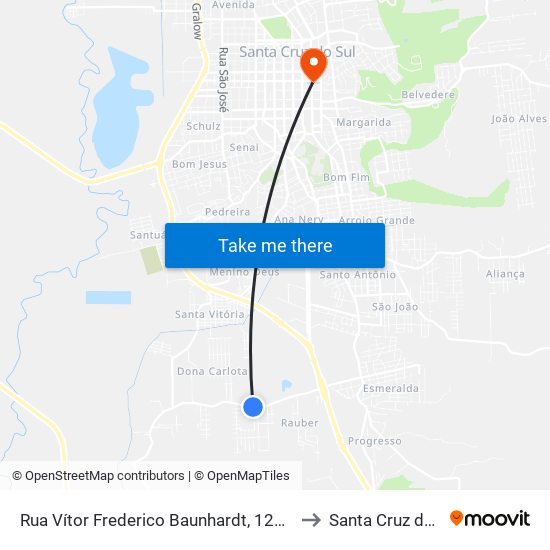 Rua Vítor Frederico Baunhardt, 1212-1568 to Santa Cruz do Sul map