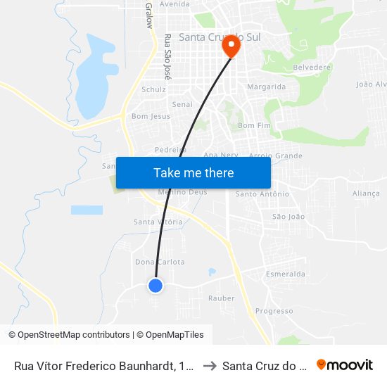 Rua Vítor Frederico Baunhardt, 1920 to Santa Cruz do Sul map