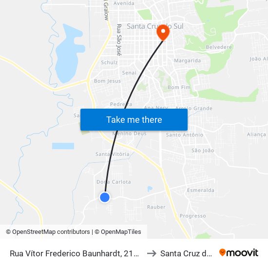 Rua Vítor Frederico Baunhardt, 2142-2188 to Santa Cruz do Sul map