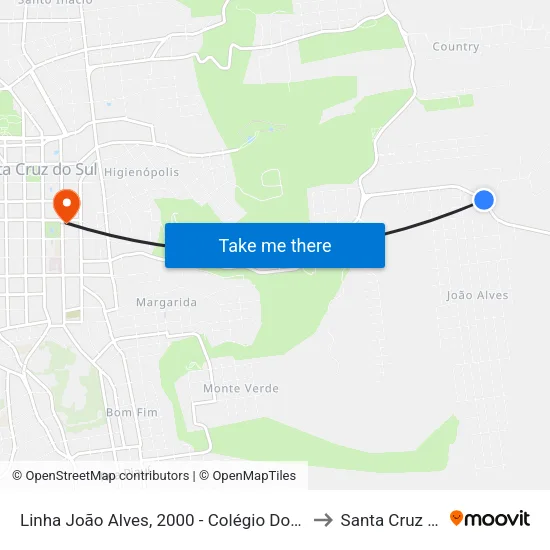 Linha João Alves, 2000 - Colégio Dona Leopoldina to Santa Cruz do Sul map
