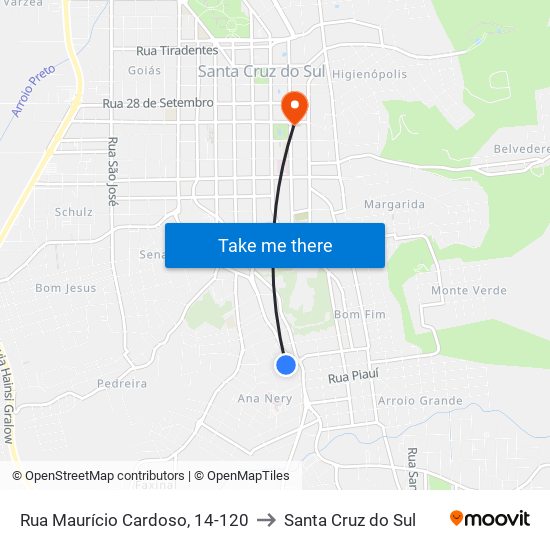 Rua Maurício Cardoso, 14-120 to Santa Cruz do Sul map