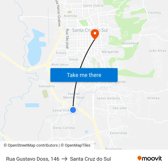 Rua Gustavo Doss, 146 to Santa Cruz do Sul map