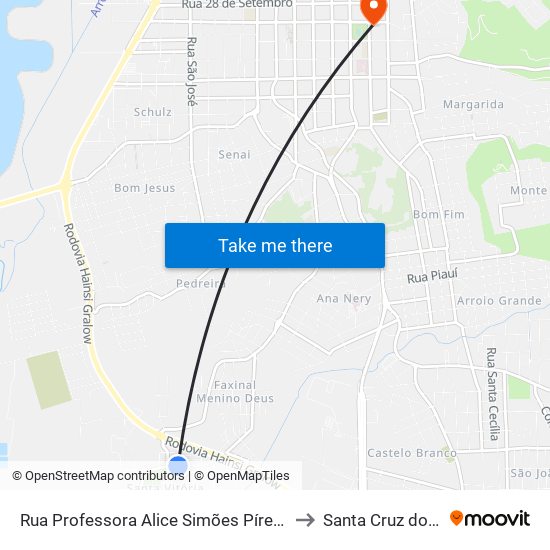 Rua Professora Alice Simões Píres, 236 to Santa Cruz do Sul map