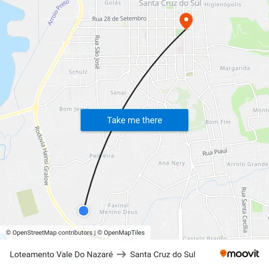 Loteamento Vale Do Nazaré to Santa Cruz do Sul map