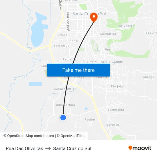 Rua Das Oliveiras to Santa Cruz do Sul map