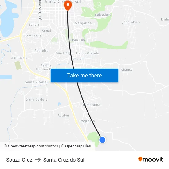 Souza Cruz to Santa Cruz do Sul map