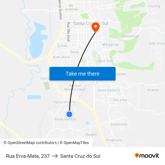 Rua Erva-Mate, 237 to Santa Cruz do Sul map