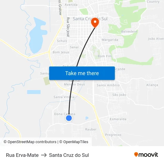 Rua Erva-Mate to Santa Cruz do Sul map