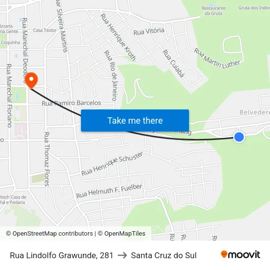 Rua Lindolfo Grawunde, 281 to Santa Cruz do Sul map