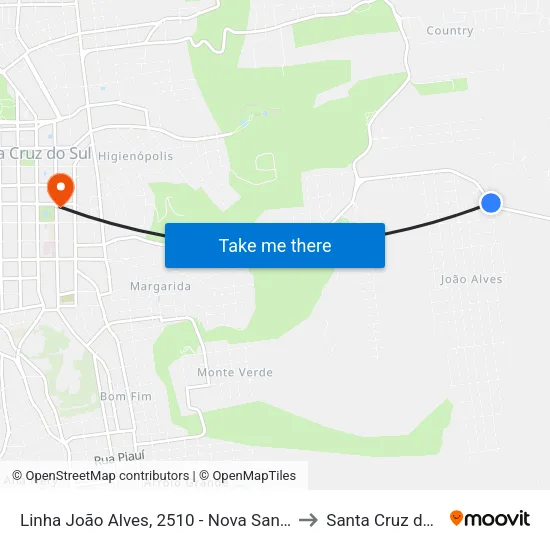 Linha João Alves, 2510 - Nova Santa Cruz to Santa Cruz do Sul map
