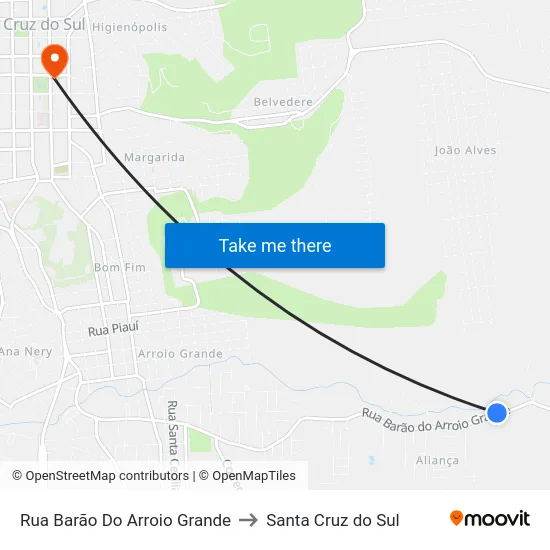 Rua Barão Do Arroio Grande to Santa Cruz do Sul map
