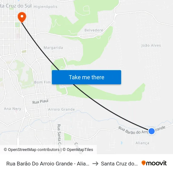 Rua Barão Do Arroio Grande - Aliança II to Santa Cruz do Sul map