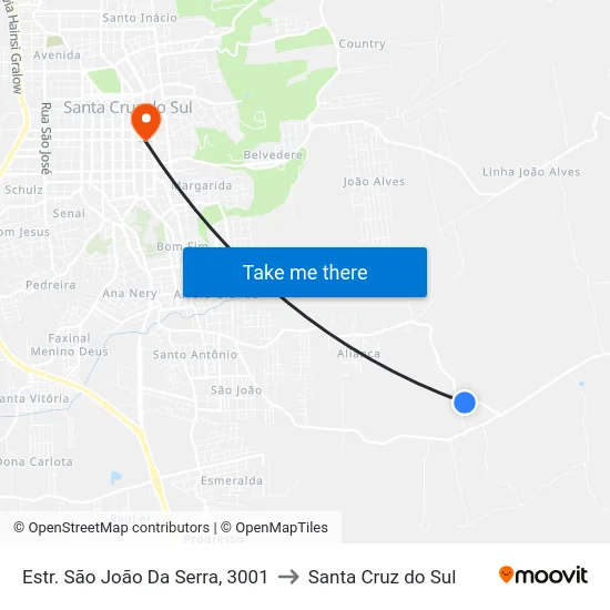 Estr. São João Da Serra, 3001 to Santa Cruz do Sul map
