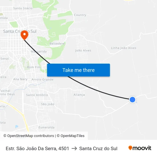 Estr. São João Da Serra, 4501 to Santa Cruz do Sul map