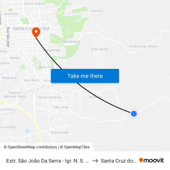 Estr. São João Da Serra - Igr. N. S. Fátima to Santa Cruz do Sul map