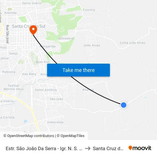Estr. São João Da Serra - Igr. N. S. Fátima to Santa Cruz do Sul map
