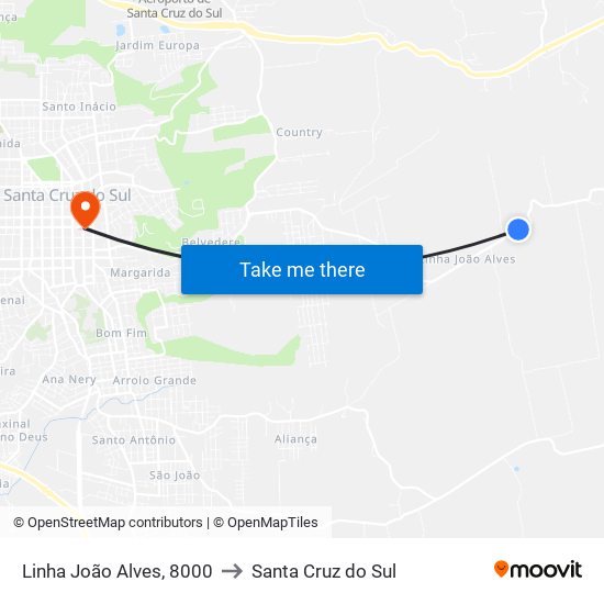 Linha João Alves, 8000 to Santa Cruz do Sul map