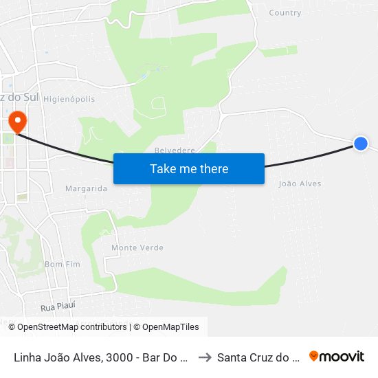 Linha João Alves, 3000 - Bar Do Raul to Santa Cruz do Sul map