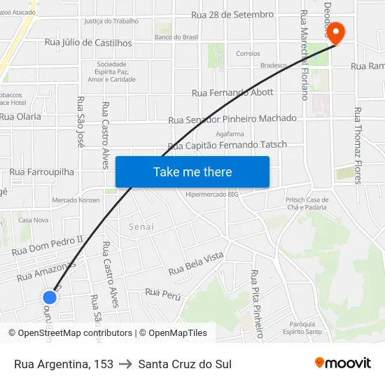 Rua Argentina, 153 to Santa Cruz do Sul map
