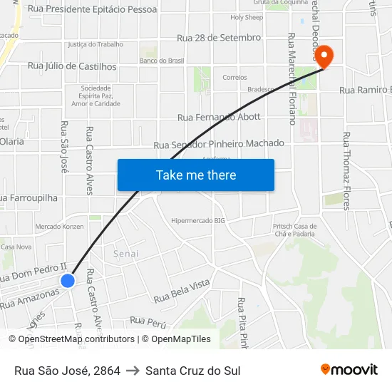 Rua São José, 2864 to Santa Cruz do Sul map