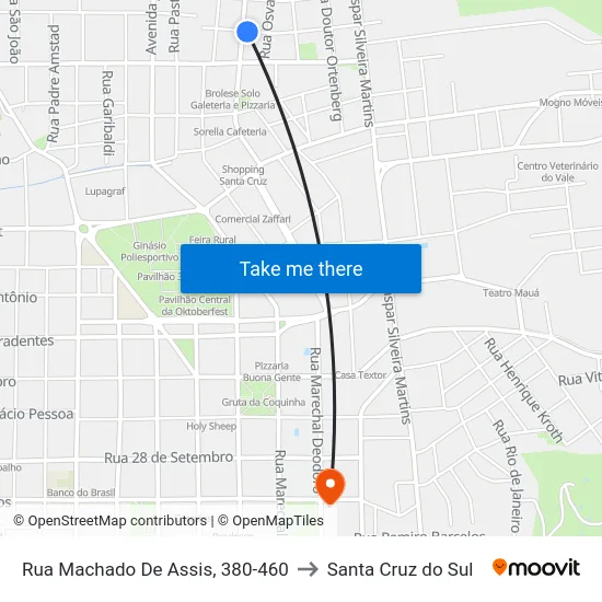 Rua Machado De Assis, 380-460 to Santa Cruz do Sul map