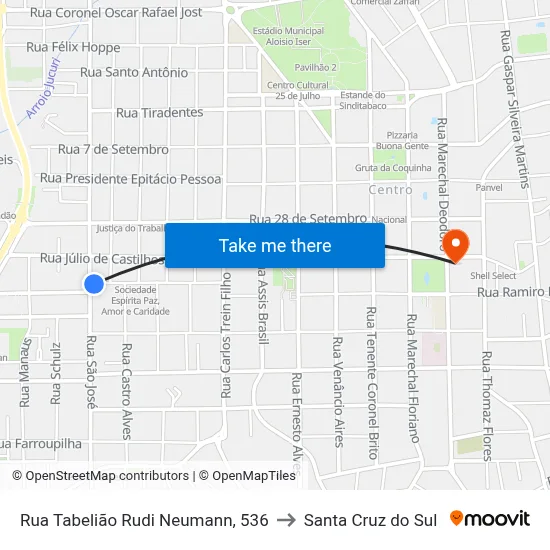 Rua Tabelião Rudi Neumann, 536 to Santa Cruz do Sul map