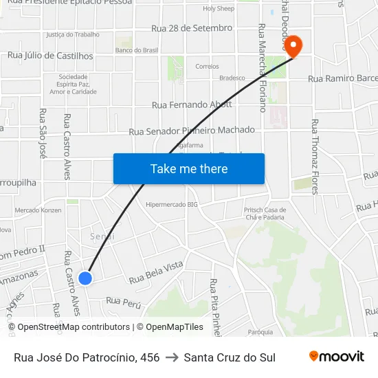 Rua José Do Patrocínio, 456 to Santa Cruz do Sul map