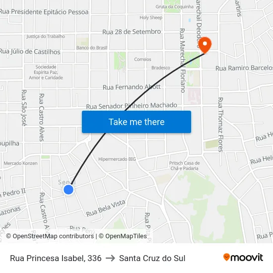 Rua Princesa Isabel, 336 to Santa Cruz do Sul map