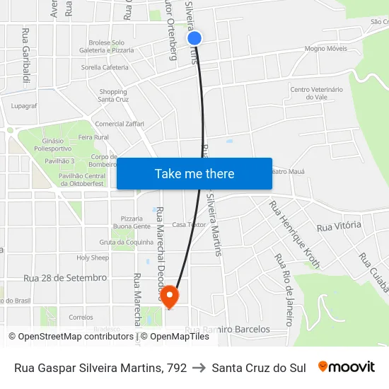 Rua Gaspar Silveira Martins, 792 to Santa Cruz do Sul map