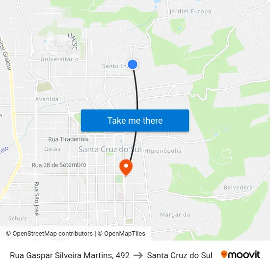 Rua Gaspar Silveira Martins, 492 to Santa Cruz do Sul map