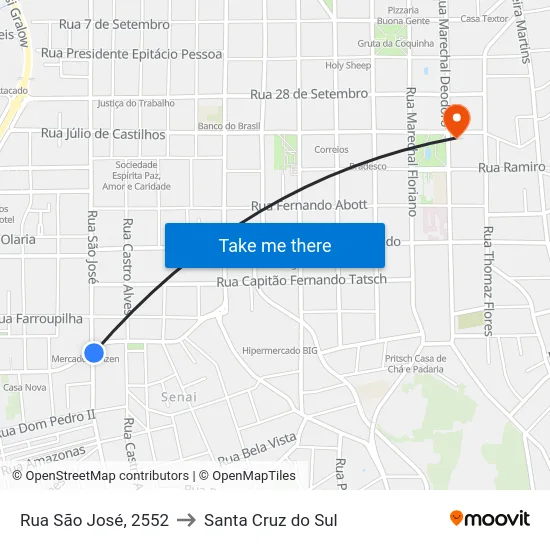 Rua São José, 2552 to Santa Cruz do Sul map