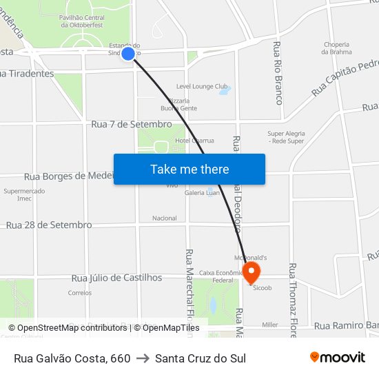 Rua Galvão Costa, 660 to Santa Cruz do Sul map