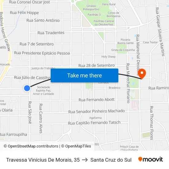 Travessa Vinícius De Morais, 35 to Santa Cruz do Sul map