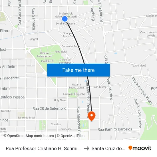 Rua Professor Cristiano H. Schmidt, 16 to Santa Cruz do Sul map