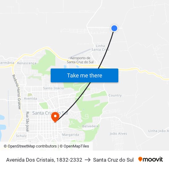 Avenida Dos Cristais, 1832-2332 to Santa Cruz do Sul map