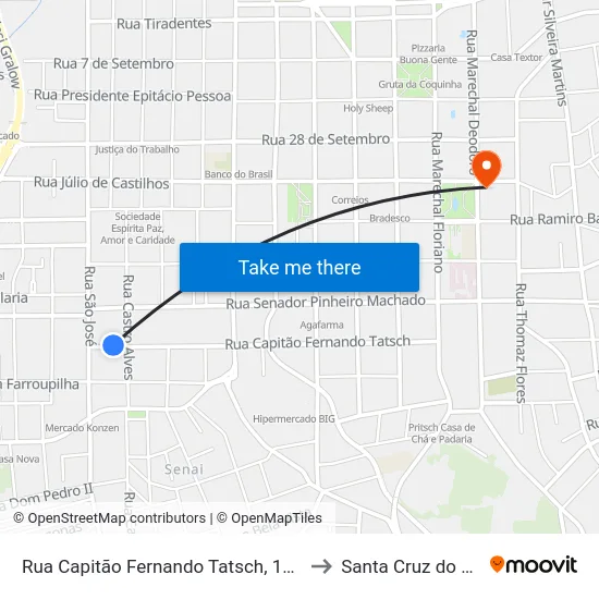 Rua Capitão Fernando Tatsch, 1237 to Santa Cruz do Sul map
