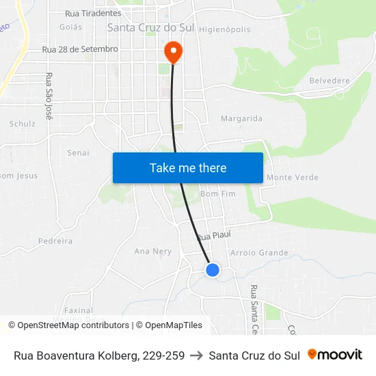 Rua Boaventura Kolberg, 229-259 to Santa Cruz do Sul map