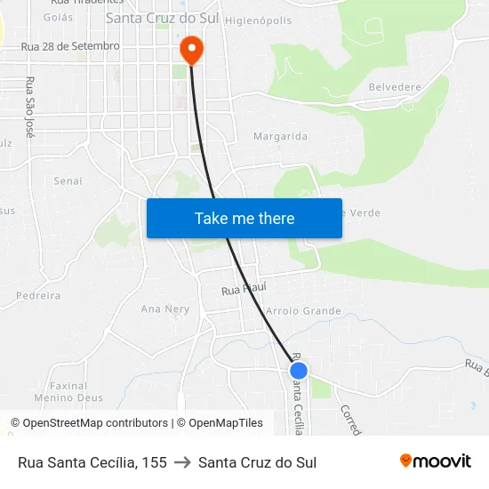 Rua Santa Cecília, 155 to Santa Cruz do Sul map