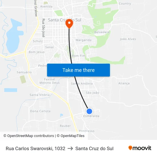 Rua Carlos Swarovski, 1032 to Santa Cruz do Sul map