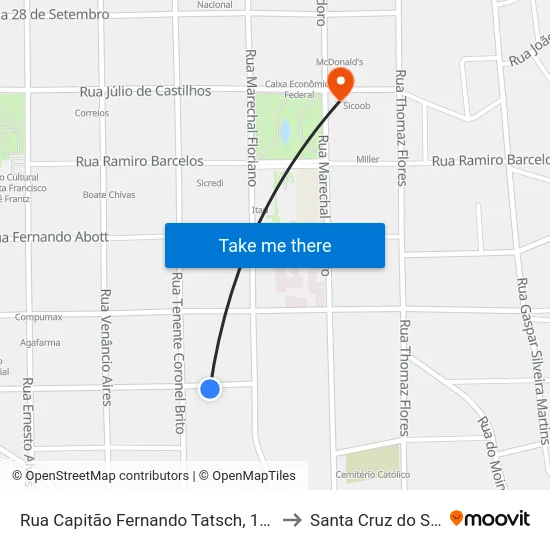 Rua Capitão Fernando Tatsch, 118 to Santa Cruz do Sul map