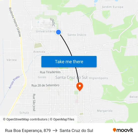 Rua Boa Esperança, 879 to Santa Cruz do Sul map