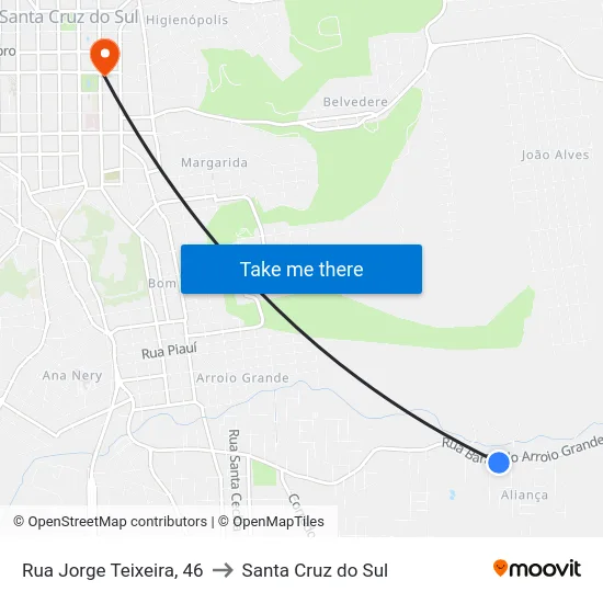 Rua Jorge Teixeira, 46 to Santa Cruz do Sul map