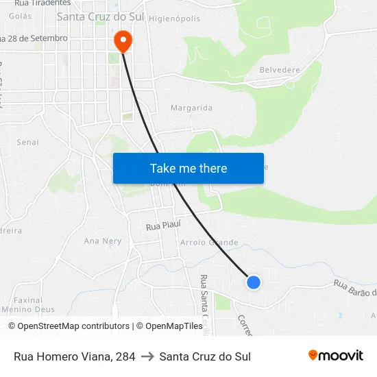 Rua Homero Viana, 284 to Santa Cruz do Sul map