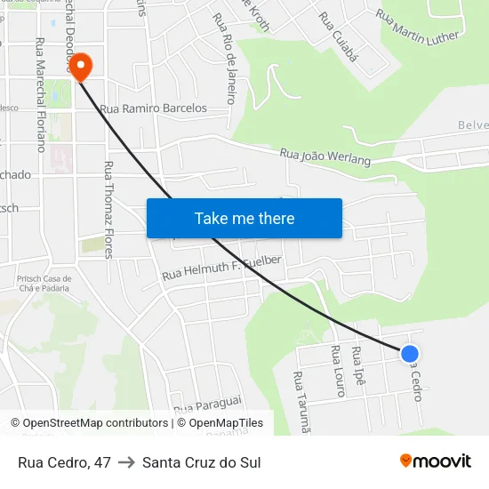Rua Cedro, 47 to Santa Cruz do Sul map