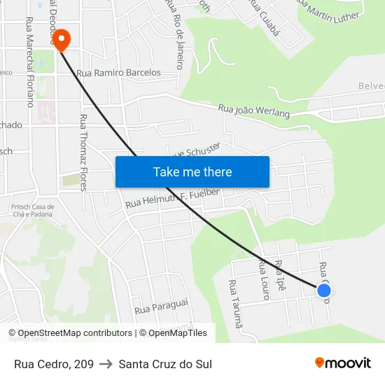 Rua Cedro, 209 to Santa Cruz do Sul map