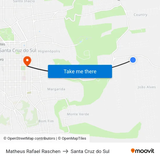 Matheus Rafael Raschen to Santa Cruz do Sul map