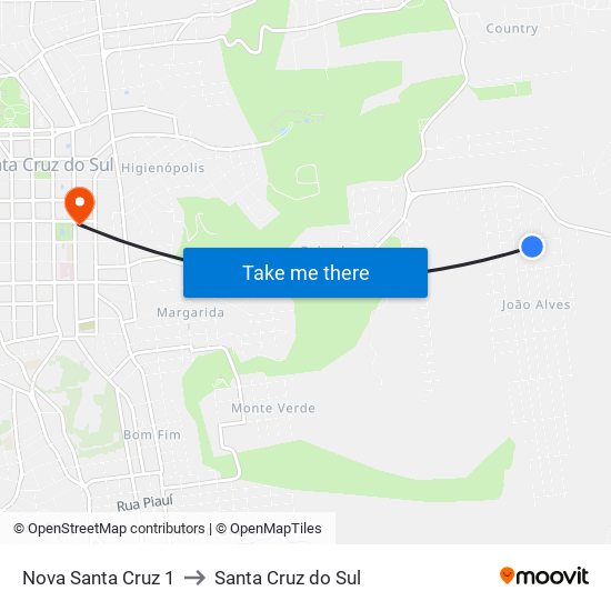 Nova Santa Cruz 1 to Santa Cruz do Sul map