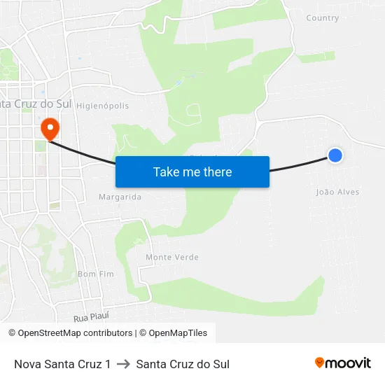 Nova Santa Cruz 1 to Santa Cruz do Sul map